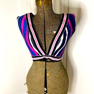 Blue/Pink Striped Crop Top